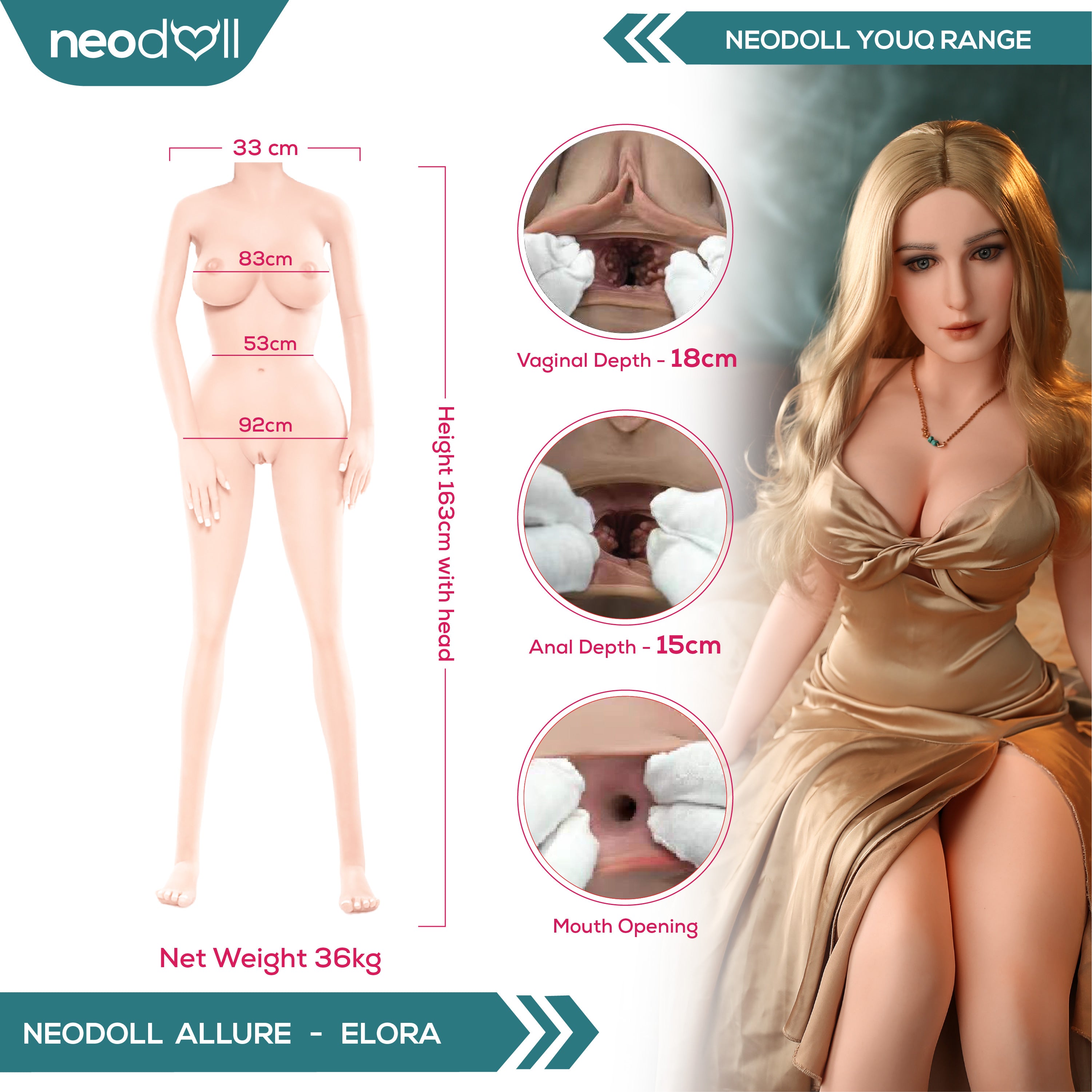 Youqdoll - Elora - Poupée de Sexe Entièrement en Silicone - 163cm - Cheveux Implémentés - Gel Sein - Naturel