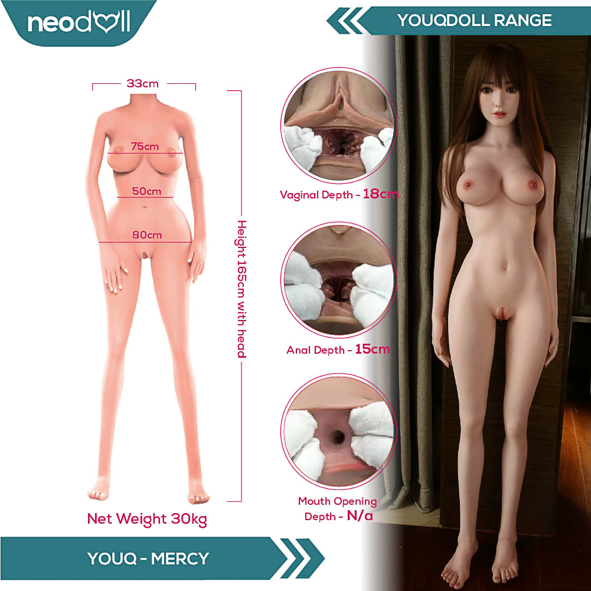 Youqdoll - Mercy - Poupée de Sexe Entièrement en Silicone - 165cm - Cheveux Implémentés - Gel Sein - Naturel