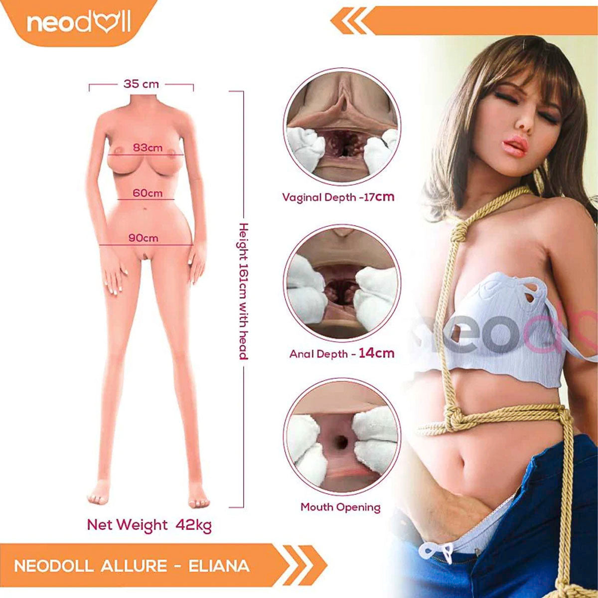 Neodoll Allure Eliana - Poupée de Sexe Réaliste - 161cm - Bronzer