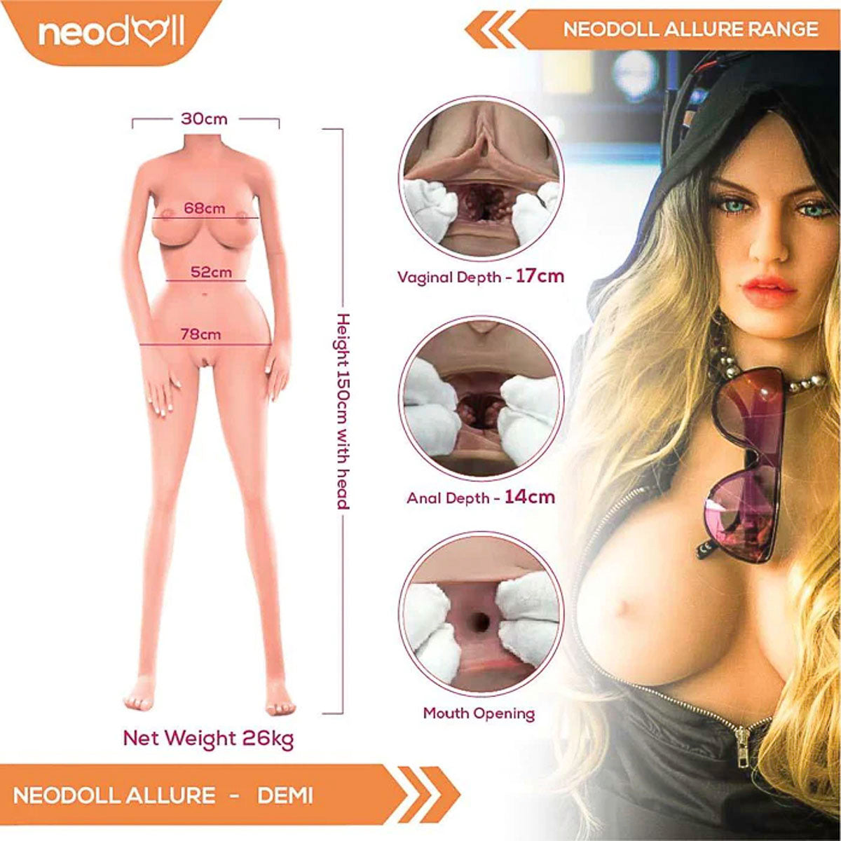 Neodoll Allure Demi - Poupée de Sexe Réaliste - 150cm - Bronzer